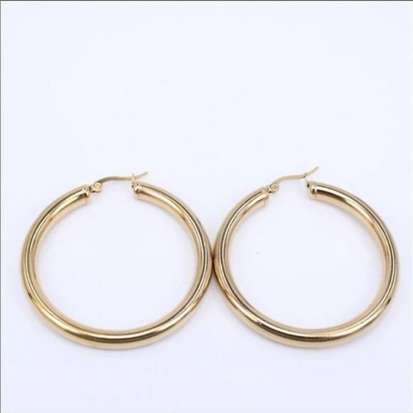 NEW 18K Yellow Gold Round 1.2” Tube Hoop Earrings - Picture 5 of 6